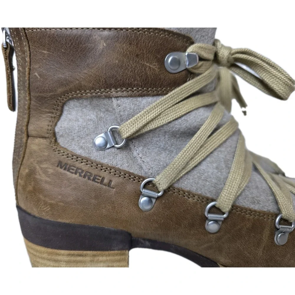 Merrell Shiloh II Brown Felted‎ Wool Leather Boots J004422 Womens 9 Winter Fall